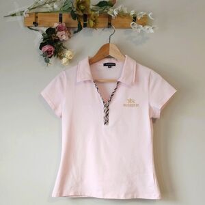 Burberry London Front Zipper Collared Pink Tee Shirt